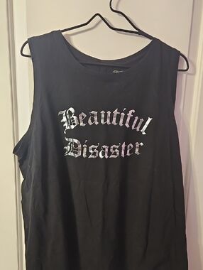 Black "Beautiful Disaster" Muscle Tee - Women's Sleeveless Graphic Tank